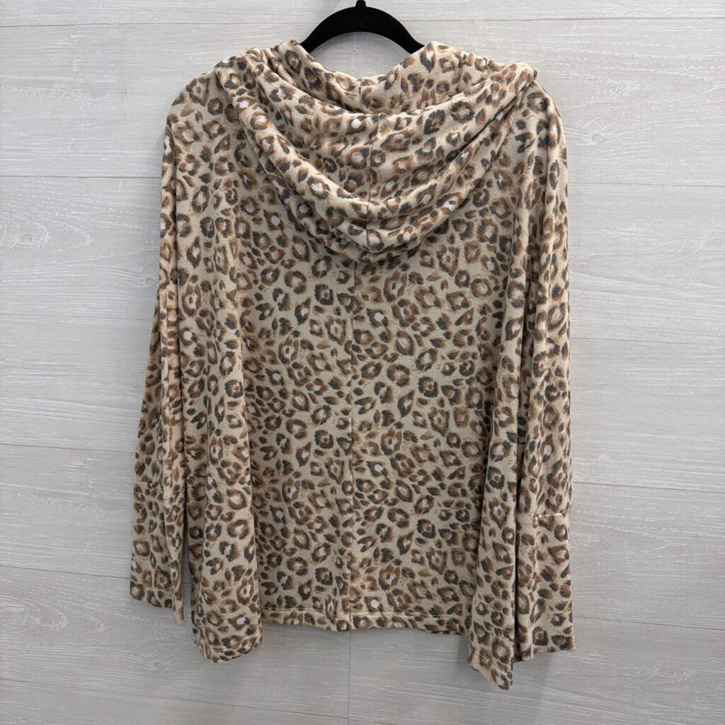 Dear Scarlett Brown Leopard Print Hooded Long Sleeve Top Medium