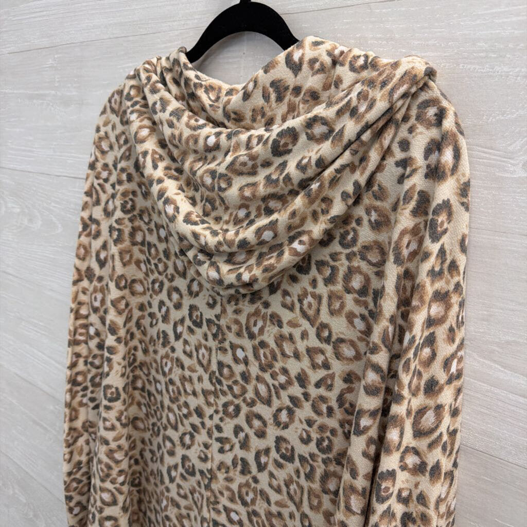 Dear Scarlett Brown Leopard Print Hooded Long Sleeve Top Medium