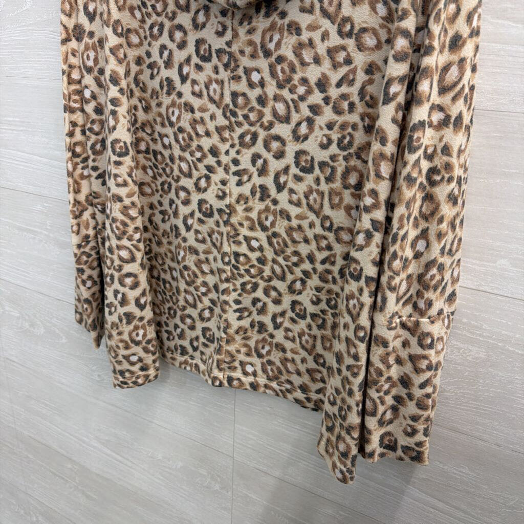 Dear Scarlett Brown Leopard Print Hooded Long Sleeve Top Medium