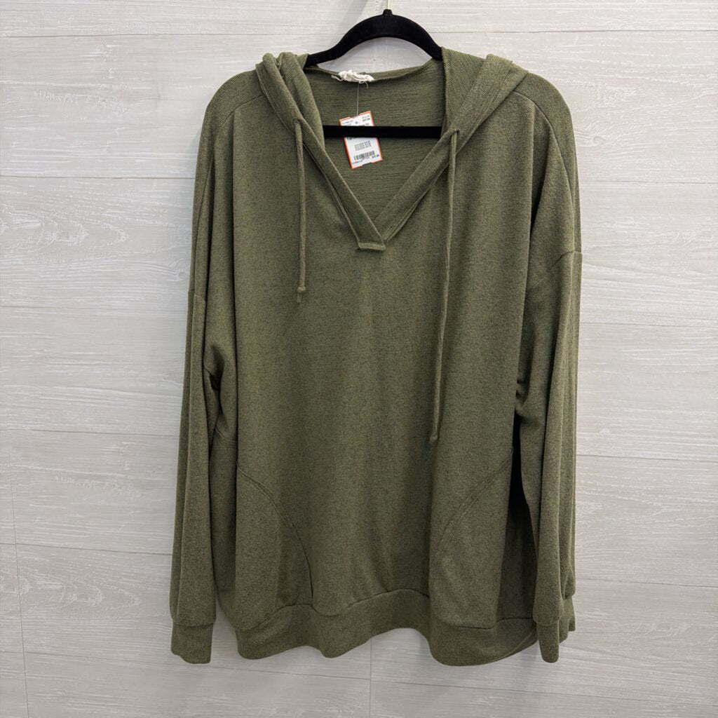Andree Green Hooded Long Sleeve Top Large