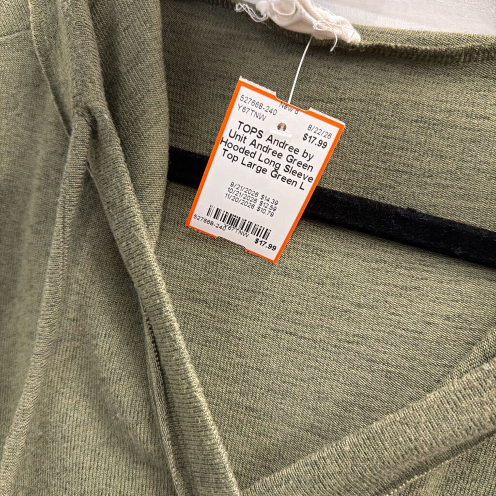 Andree Green Hooded Long Sleeve Top Large