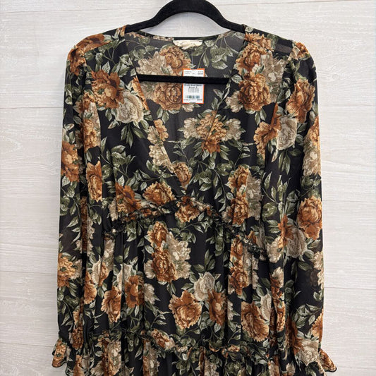 ee some Black/ Brown Floral Print Long Sleeve Maxi Dress Small