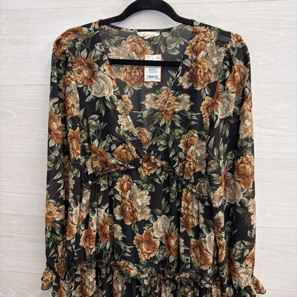 ee some Black/ Brown Floral Print Long Sleeve Maxi Dress Small
