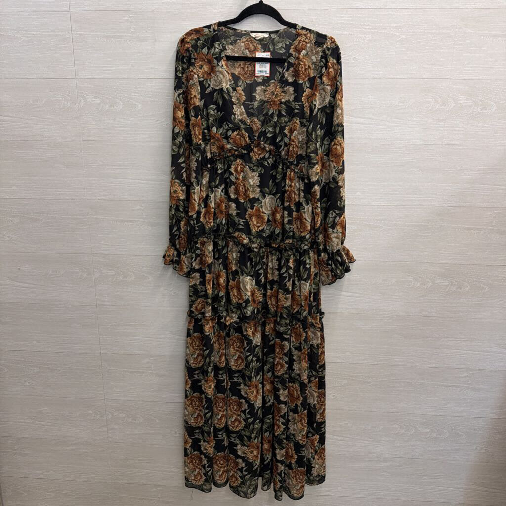 ee some Black/ Brown Floral Print Long Sleeve Maxi Dress Small