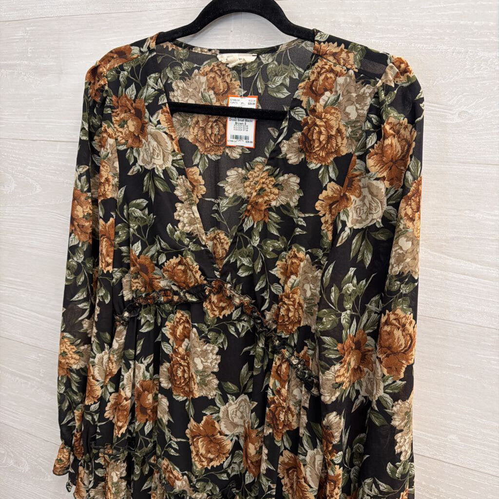 ee some Black/ Brown Floral Print Long Sleeve Maxi Dress Small