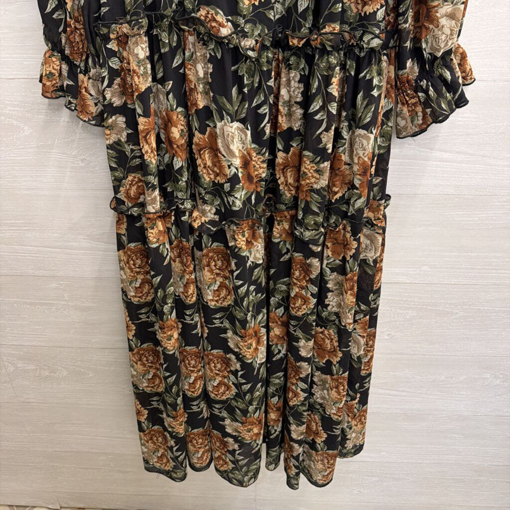 ee some Black/ Brown Floral Print Long Sleeve Maxi Dress Small