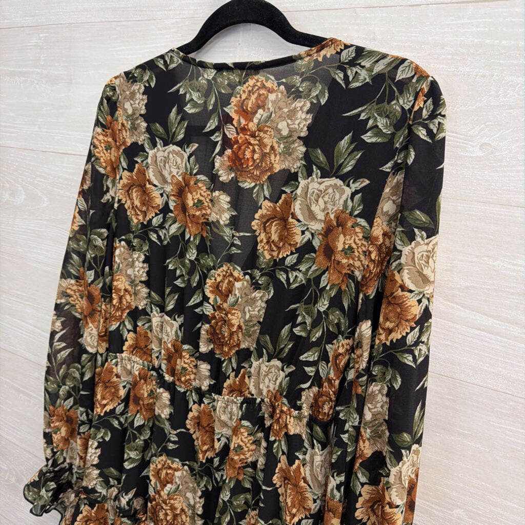 ee some Black/ Brown Floral Print Long Sleeve Maxi Dress Small