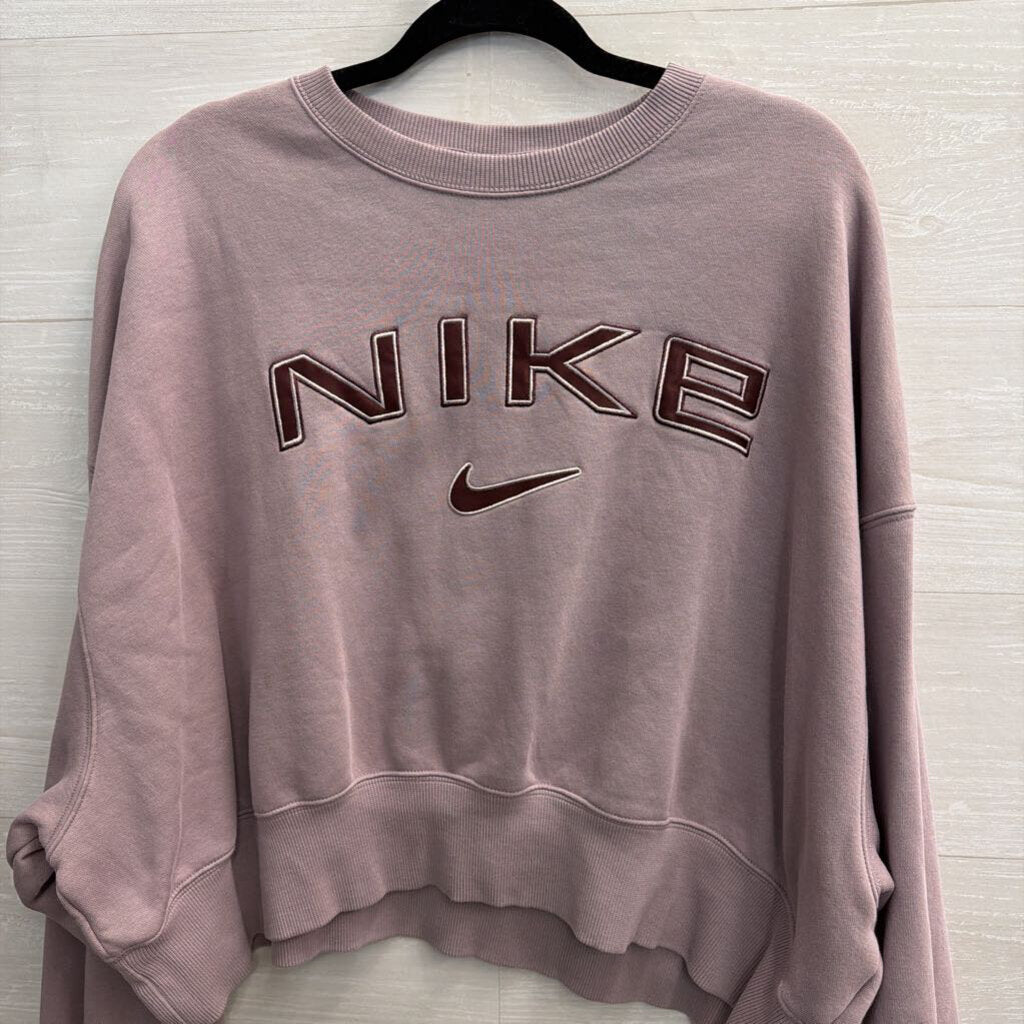 Nike Purple Embroidered Logo Cropped Crewneck Sweatshirt Medium