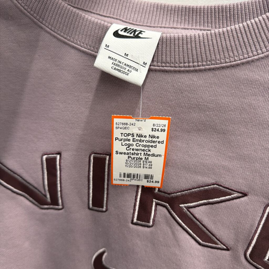 Nike Purple Embroidered Logo Cropped Crewneck Sweatshirt Medium