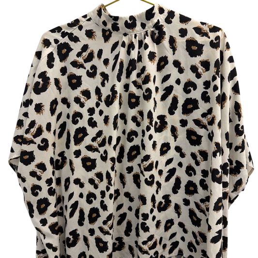 Jodifl White/ Black Leopard Print Long Sleeve Mock Neck Top Medium
