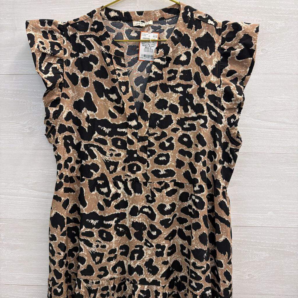 Jodifl Brown/ Black Leopard Print Short Sleeve Midi Dress Medium