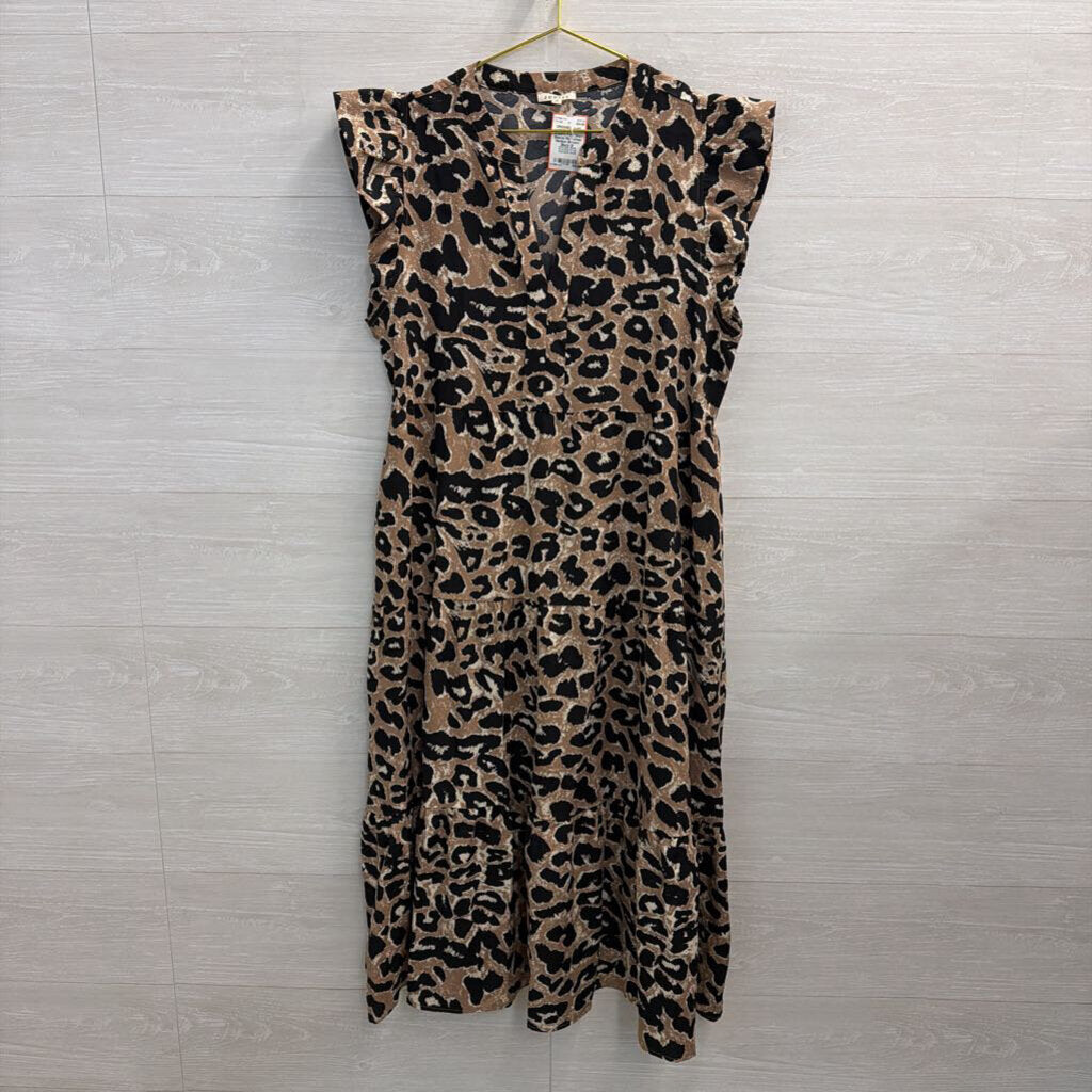 Jodifl Brown/ Black Leopard Print Short Sleeve Midi Dress Medium