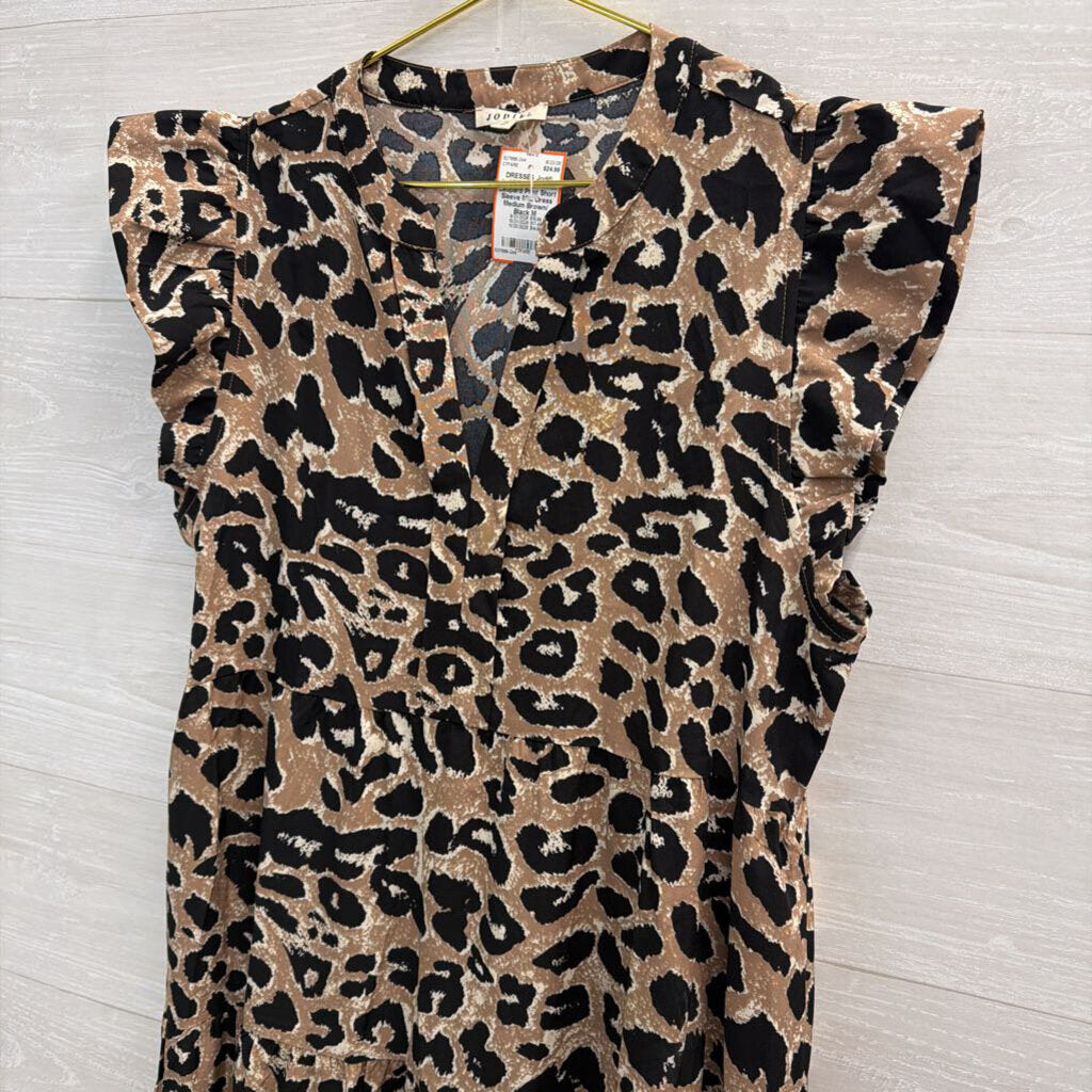 Jodifl Brown/ Black Leopard Print Short Sleeve Midi Dress Medium