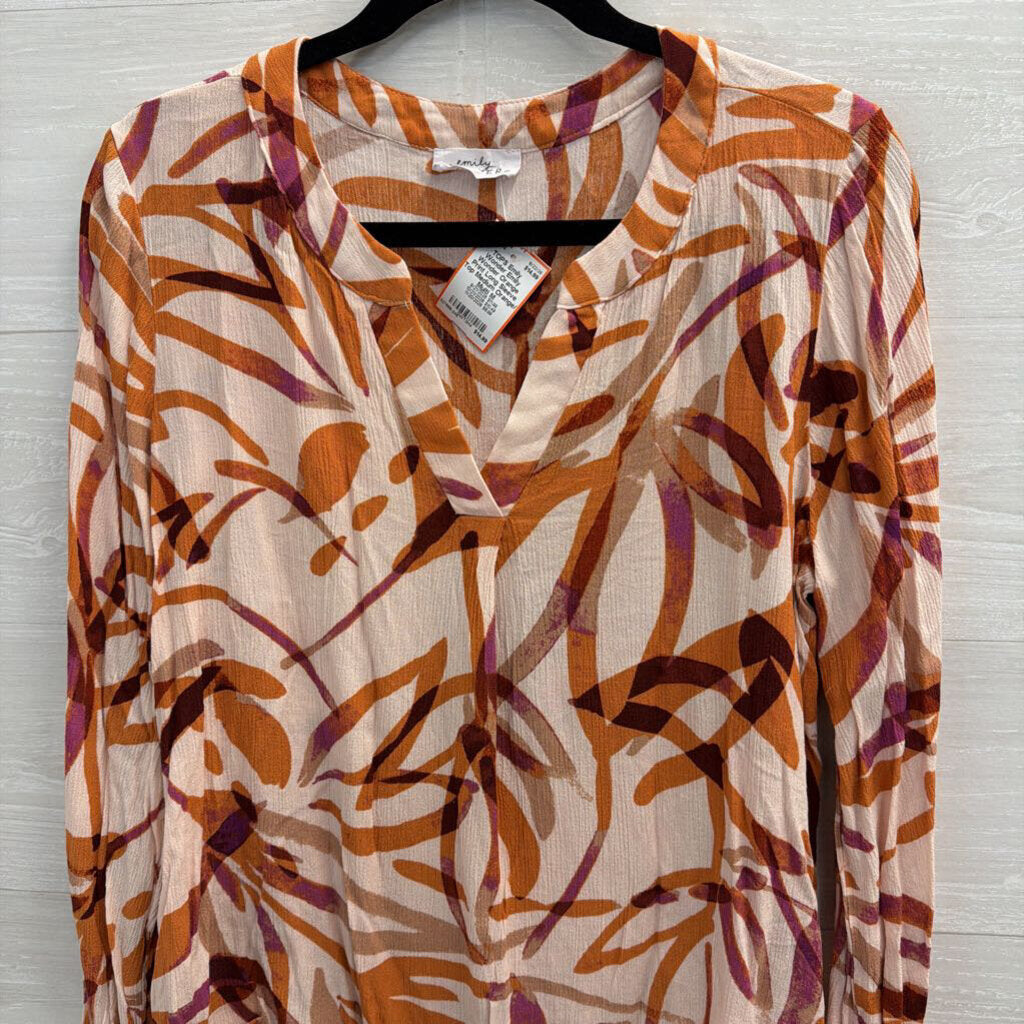 Emily Wonder Orange Print Long Sleeve Top Medium