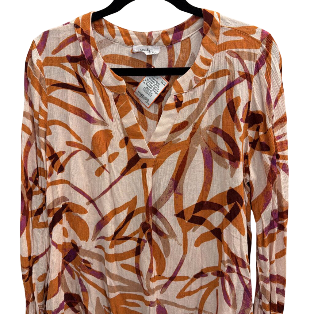 Emily Wonder Orange Print Long Sleeve Top Medium