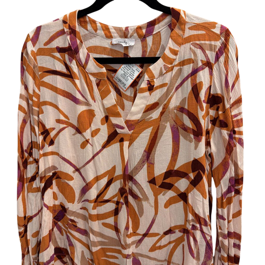 Emily Wonder Orange Print Long Sleeve Top Medium