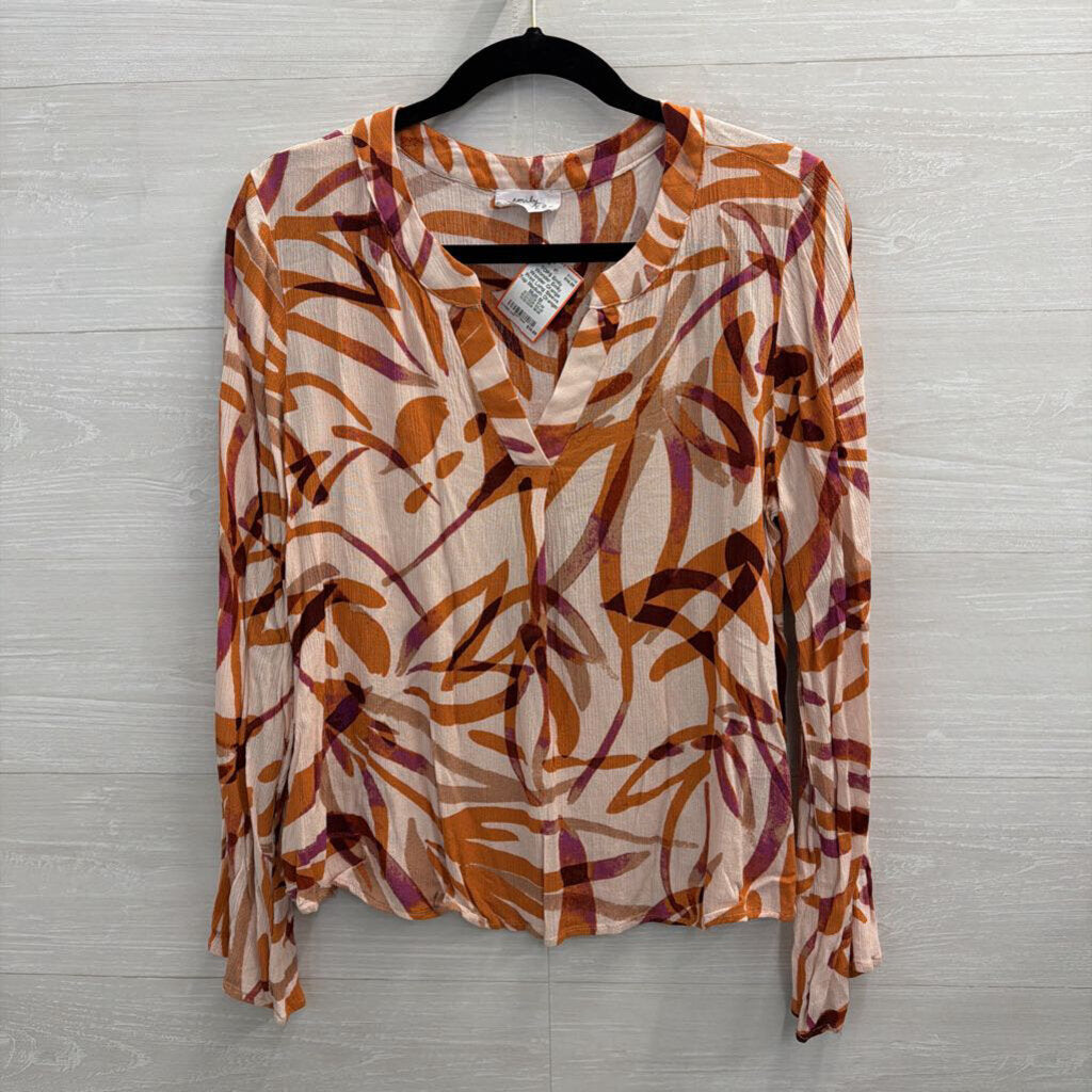 Emily Wonder Orange Print Long Sleeve Top Medium