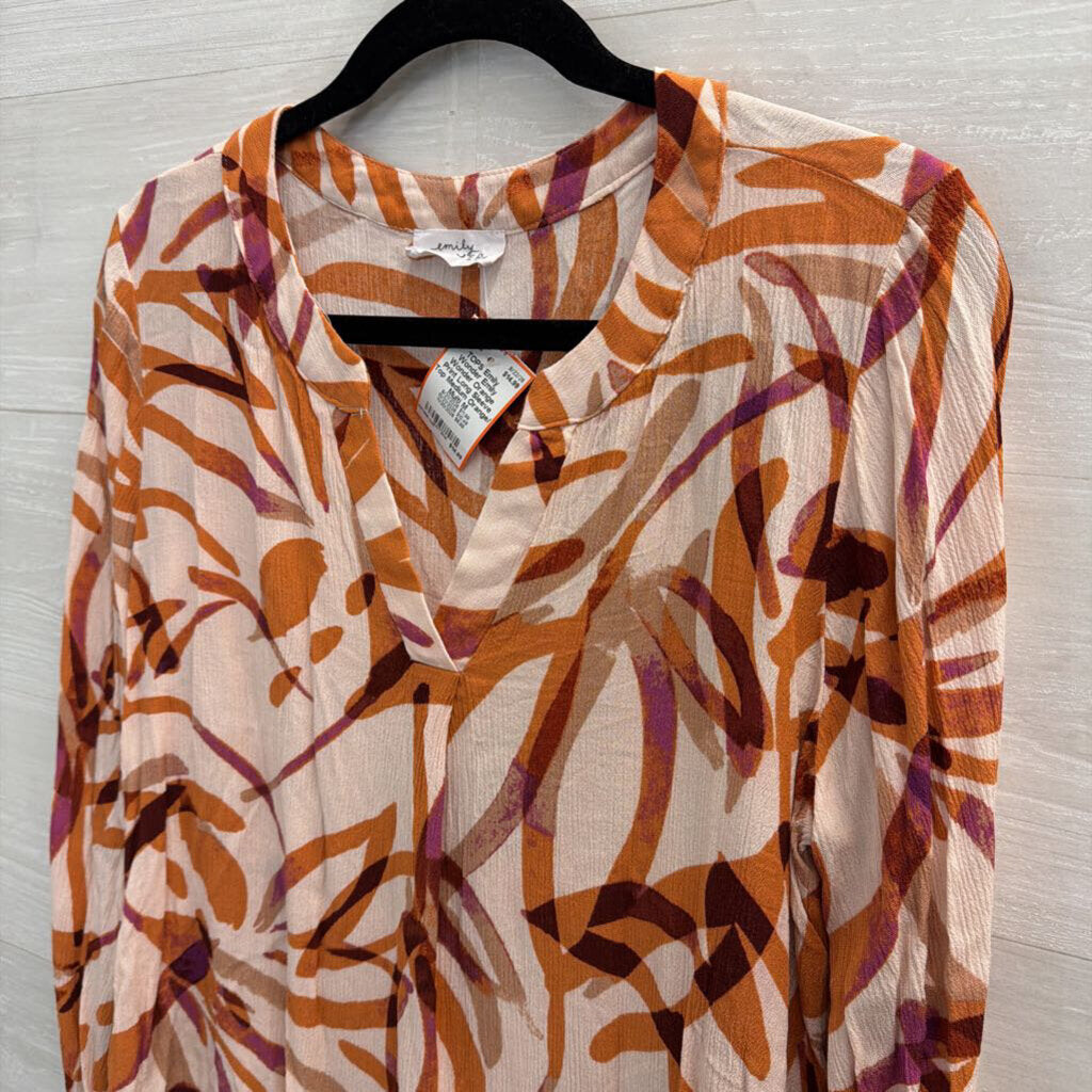 Emily Wonder Orange Print Long Sleeve Top Medium