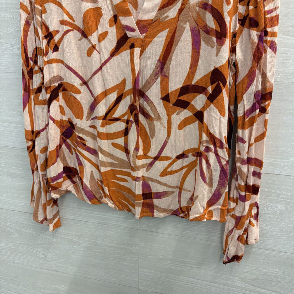 Emily Wonder Orange Print Long Sleeve Top Medium