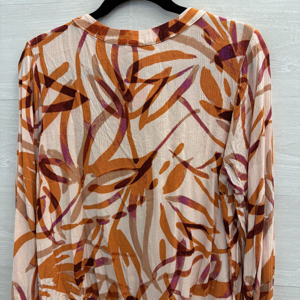 Emily Wonder Orange Print Long Sleeve Top Medium
