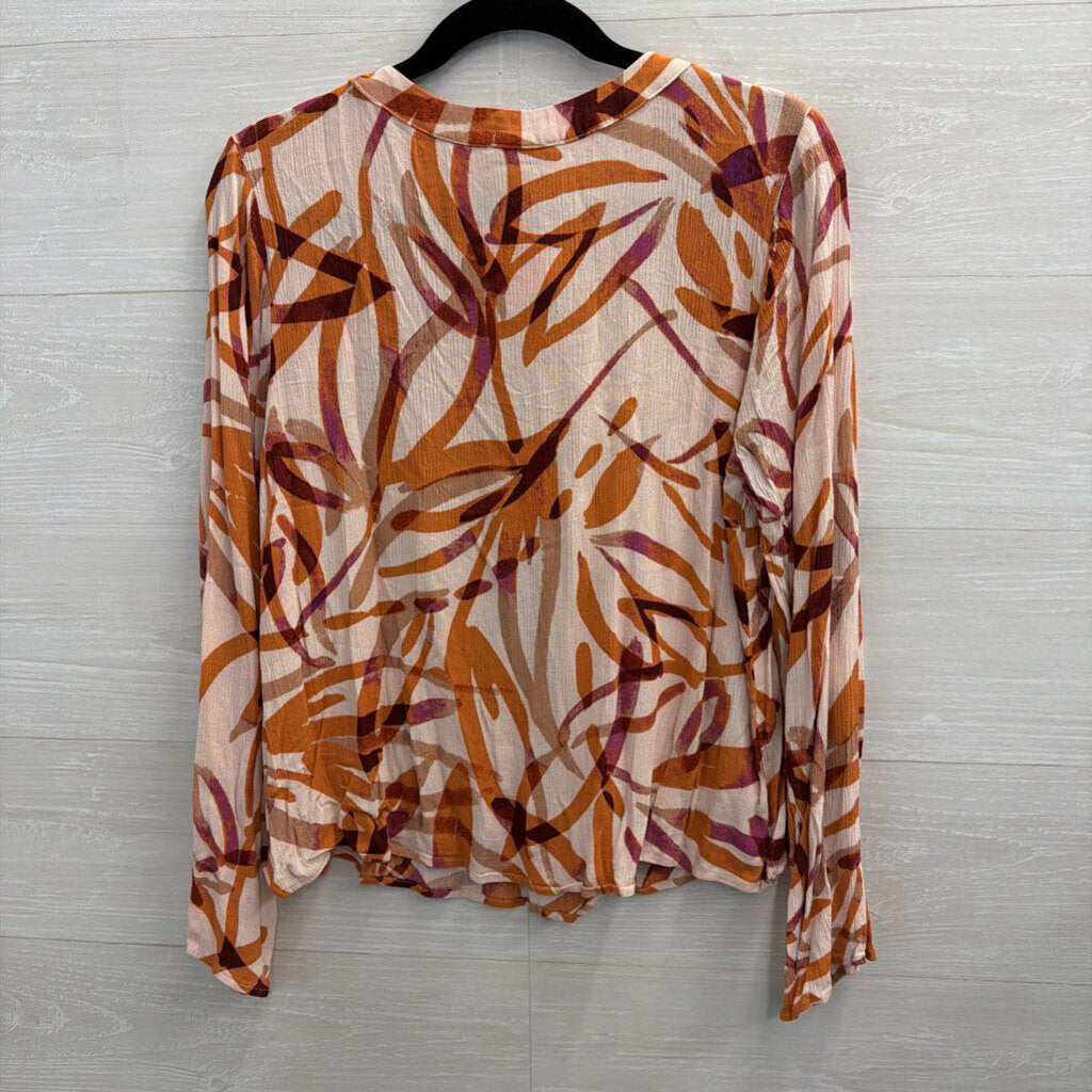 Emily Wonder Orange Print Long Sleeve Top Medium