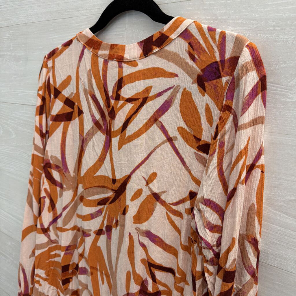 Emily Wonder Orange Print Long Sleeve Top Medium