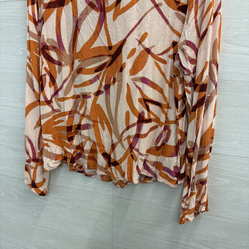 Emily Wonder Orange Print Long Sleeve Top Medium