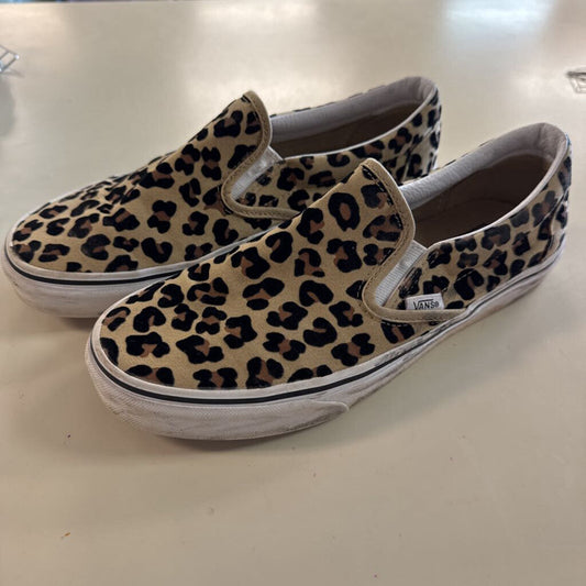 Vans Brown/ Black Leopard Print Classic Slip On Sneakers 9.5