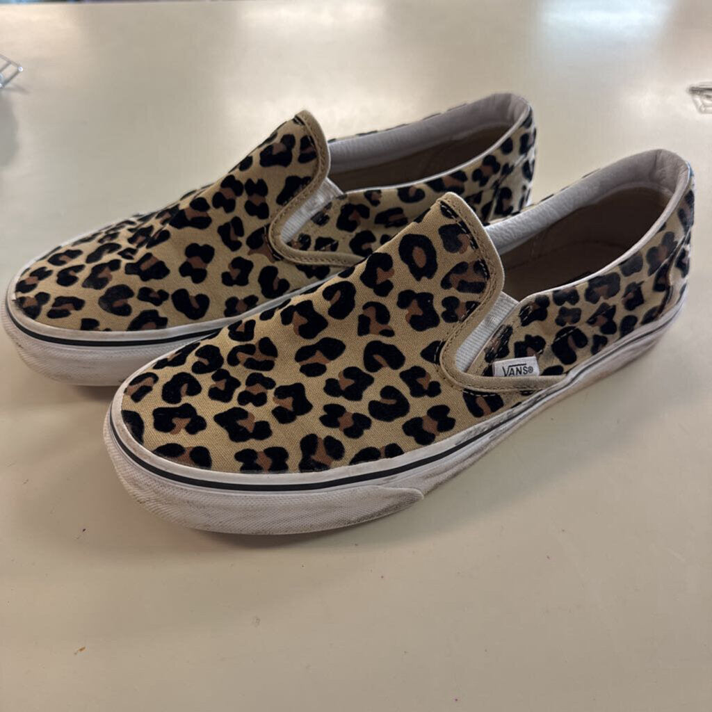 Vans Brown/ Black Leopard Print Classic Slip On Sneakers 9.5