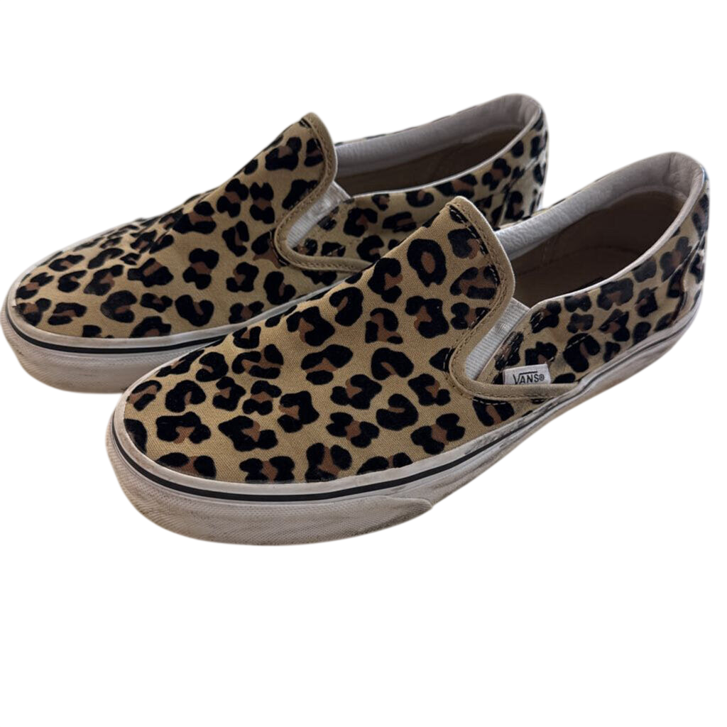 Vans Brown/ Black Leopard Print Classic Slip On Sneakers 9.5