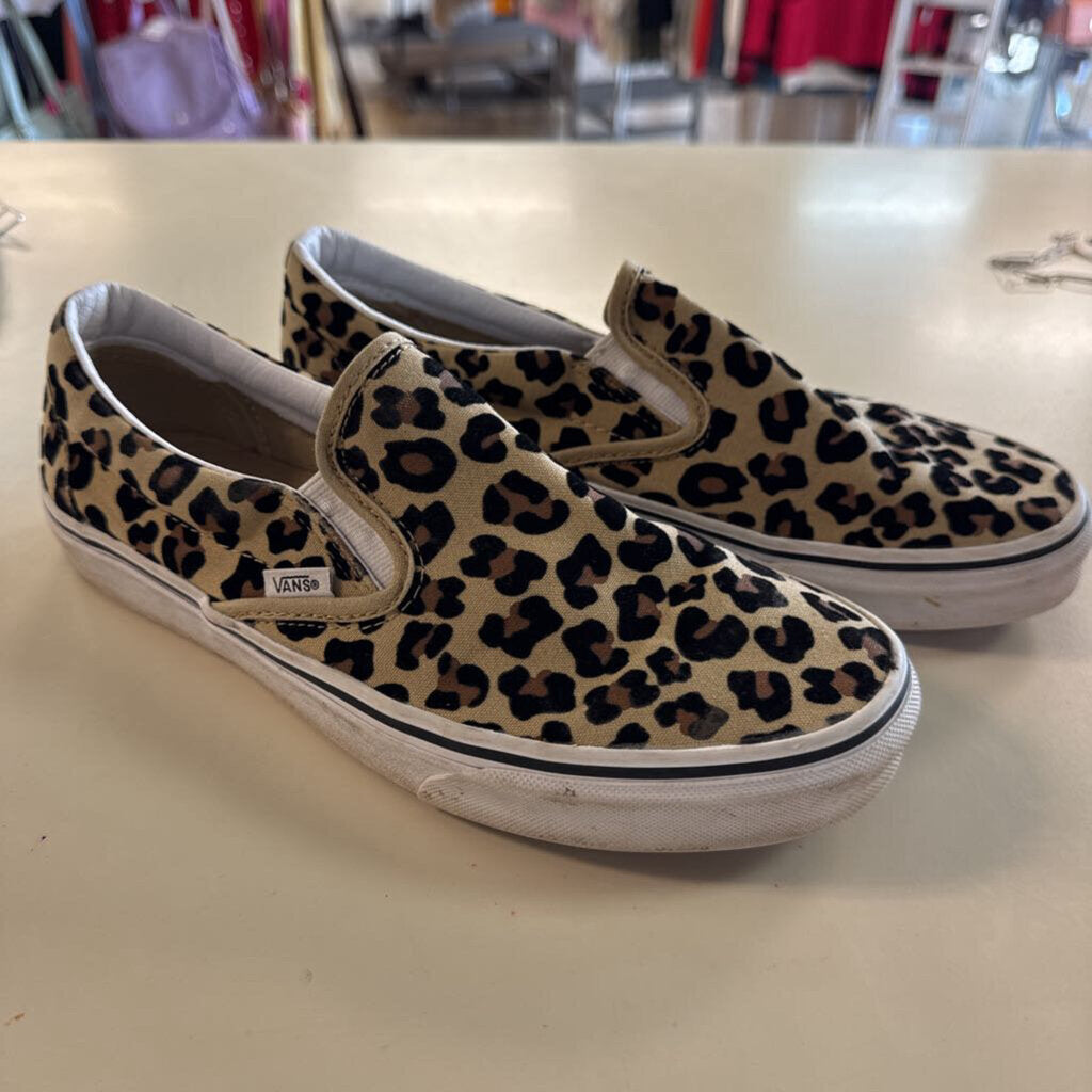 Vans Brown/ Black Leopard Print Classic Slip On Sneakers 9.5