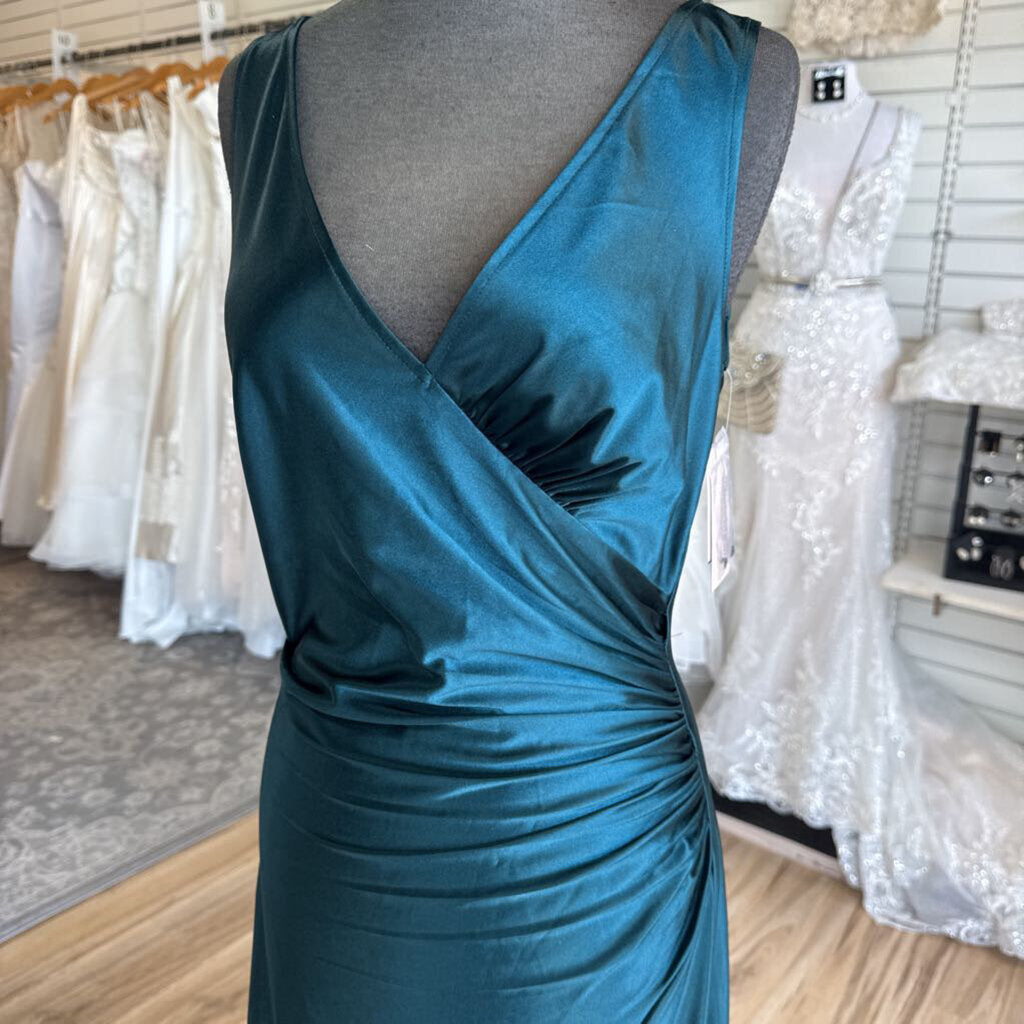 DB Studio Teal Silky V Neck Long Formal Dress 8