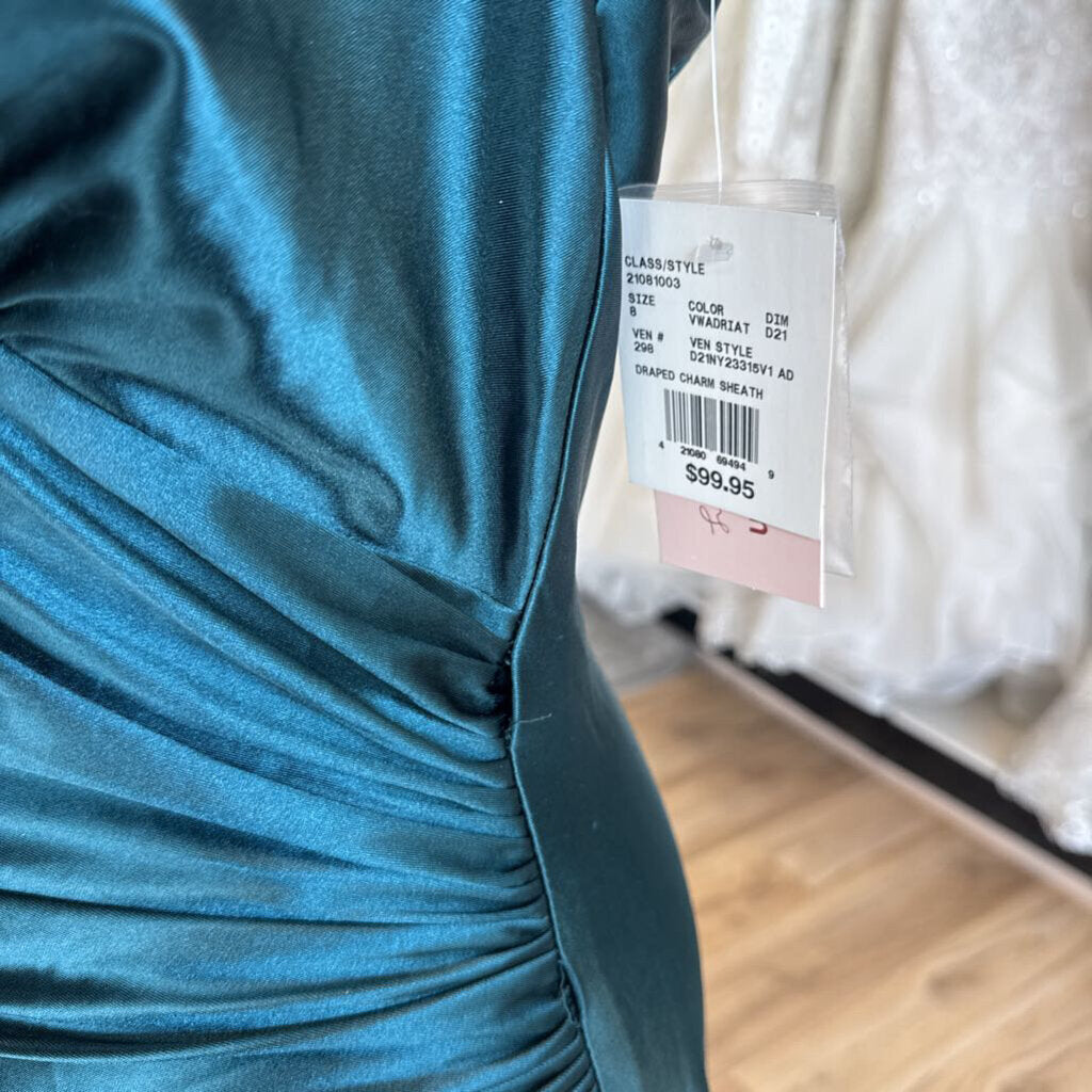 DB Studio Teal Silky V Neck Long Formal Dress 8