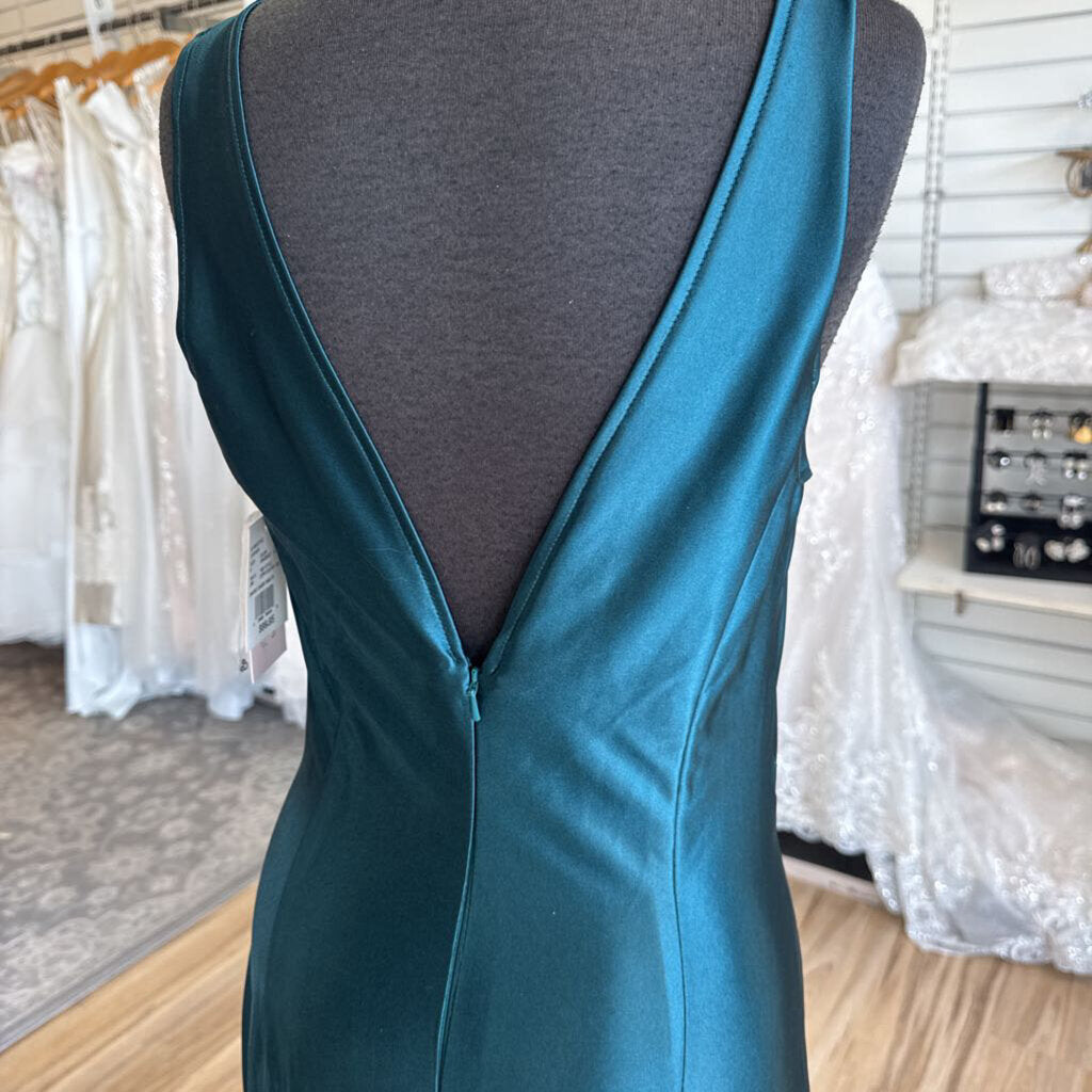 DB Studio Teal Silky V Neck Long Formal Dress 8