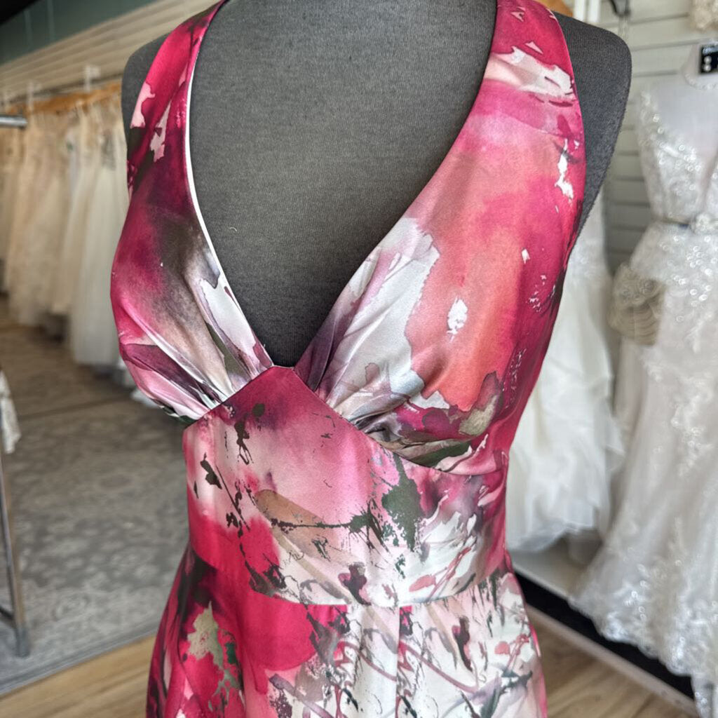 DB Studio Pink/ Multi Print Halter Neck Long Formal Dress 6