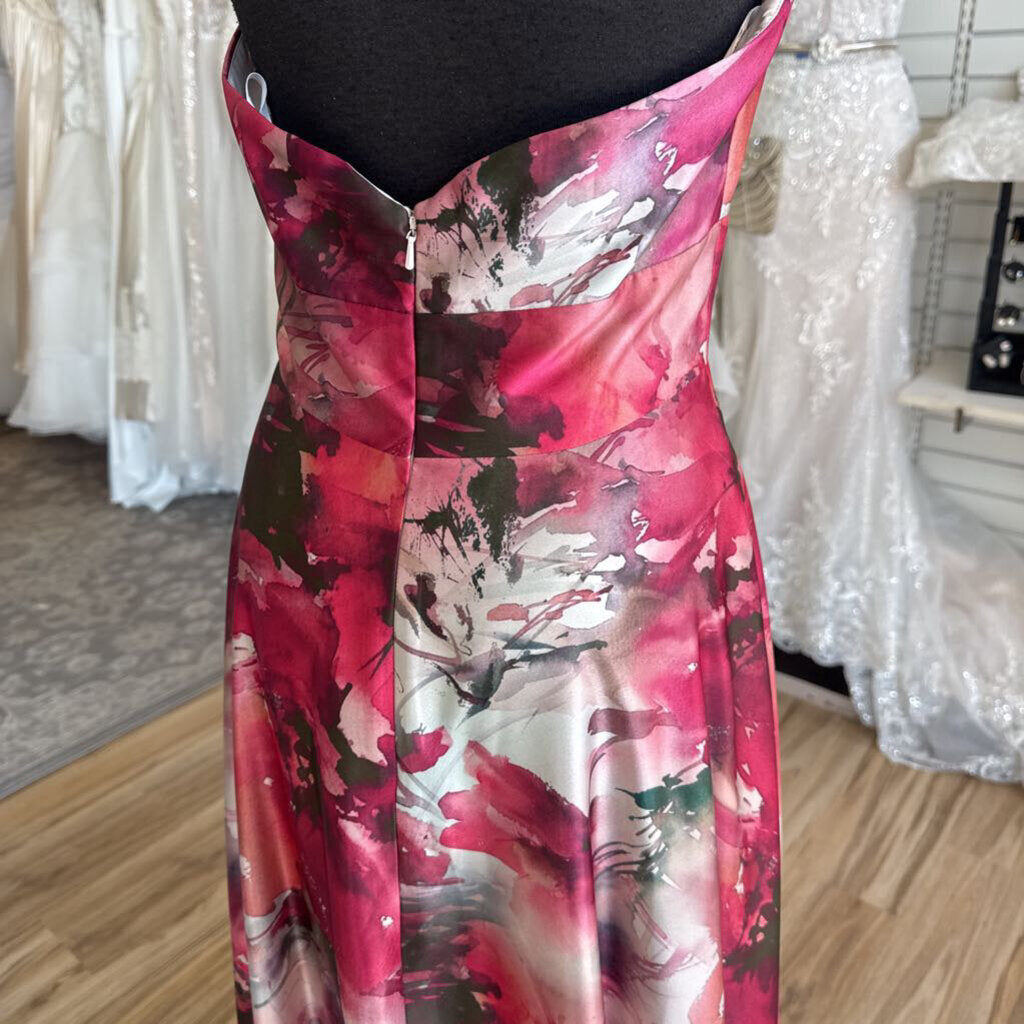 DB Studio Pink/ Multi Print Halter Neck Long Formal Dress 6