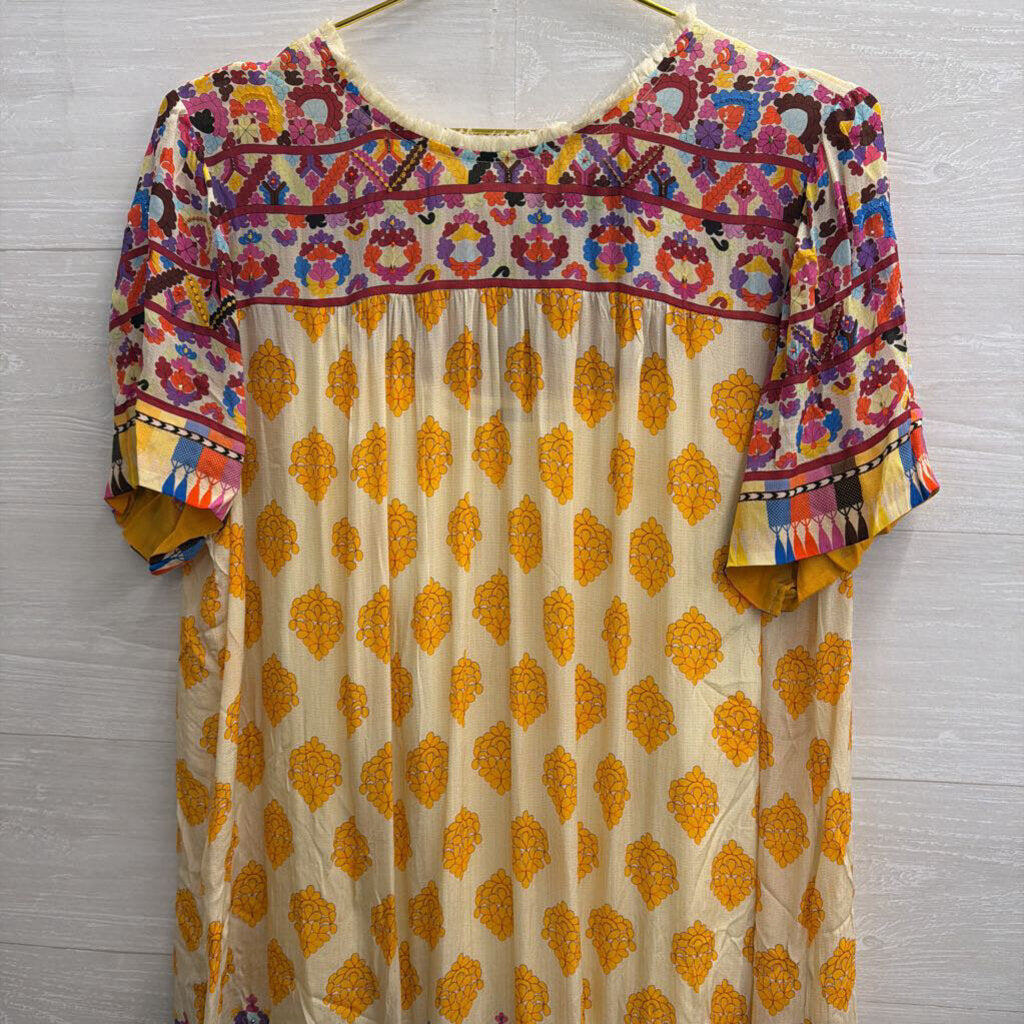 Tanvi Kedia Yellow/ Multi Print Short Sleeve Dress Extra Large