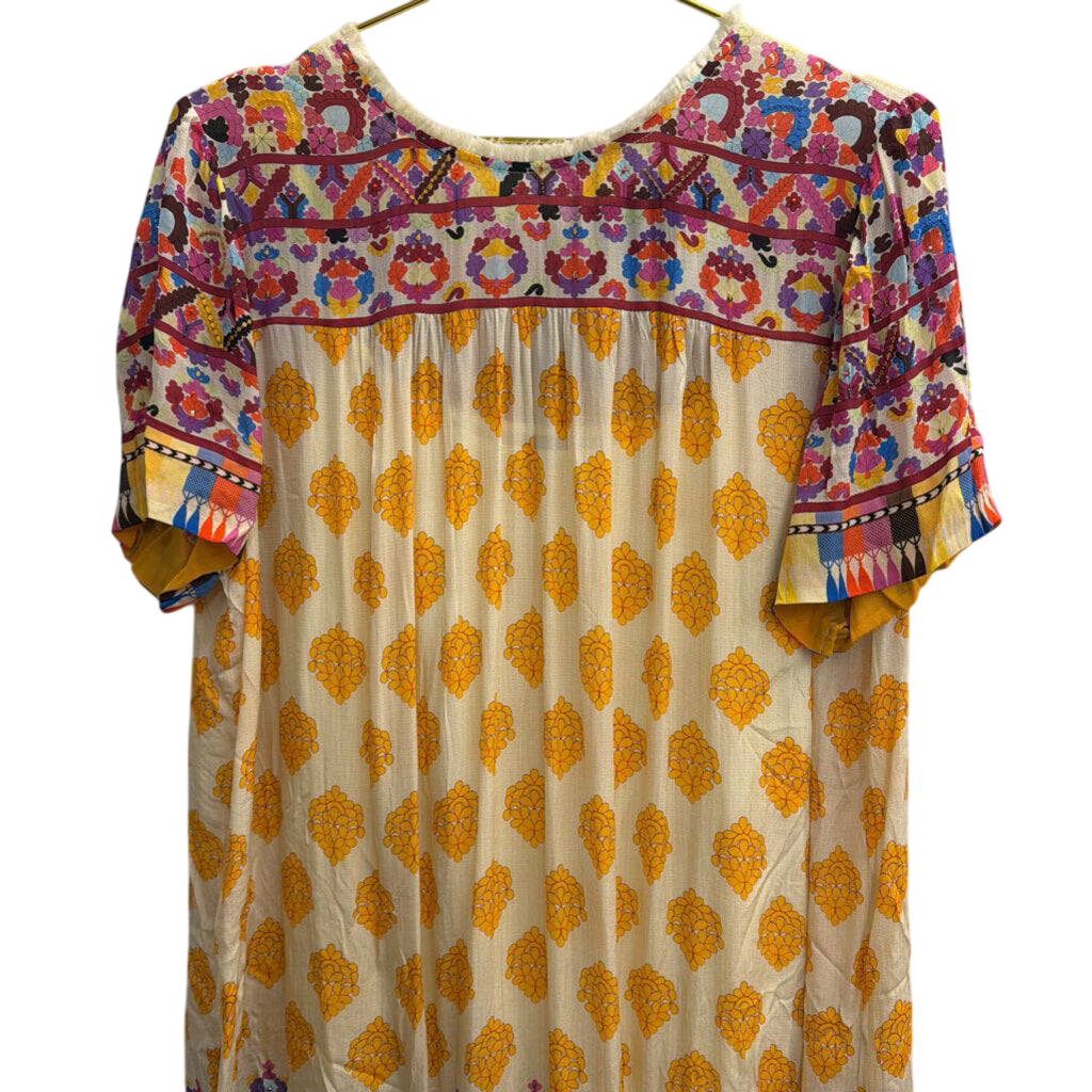 Tanvi Kedia Yellow/ Multi Print Short Sleeve Dress Extra Large