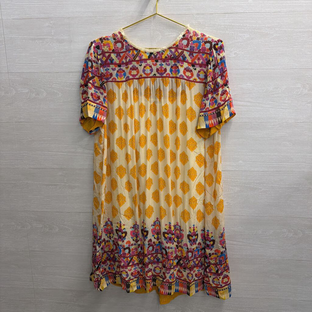 Tanvi Kedia Yellow/ Multi Print Short Sleeve Dress Extra Large