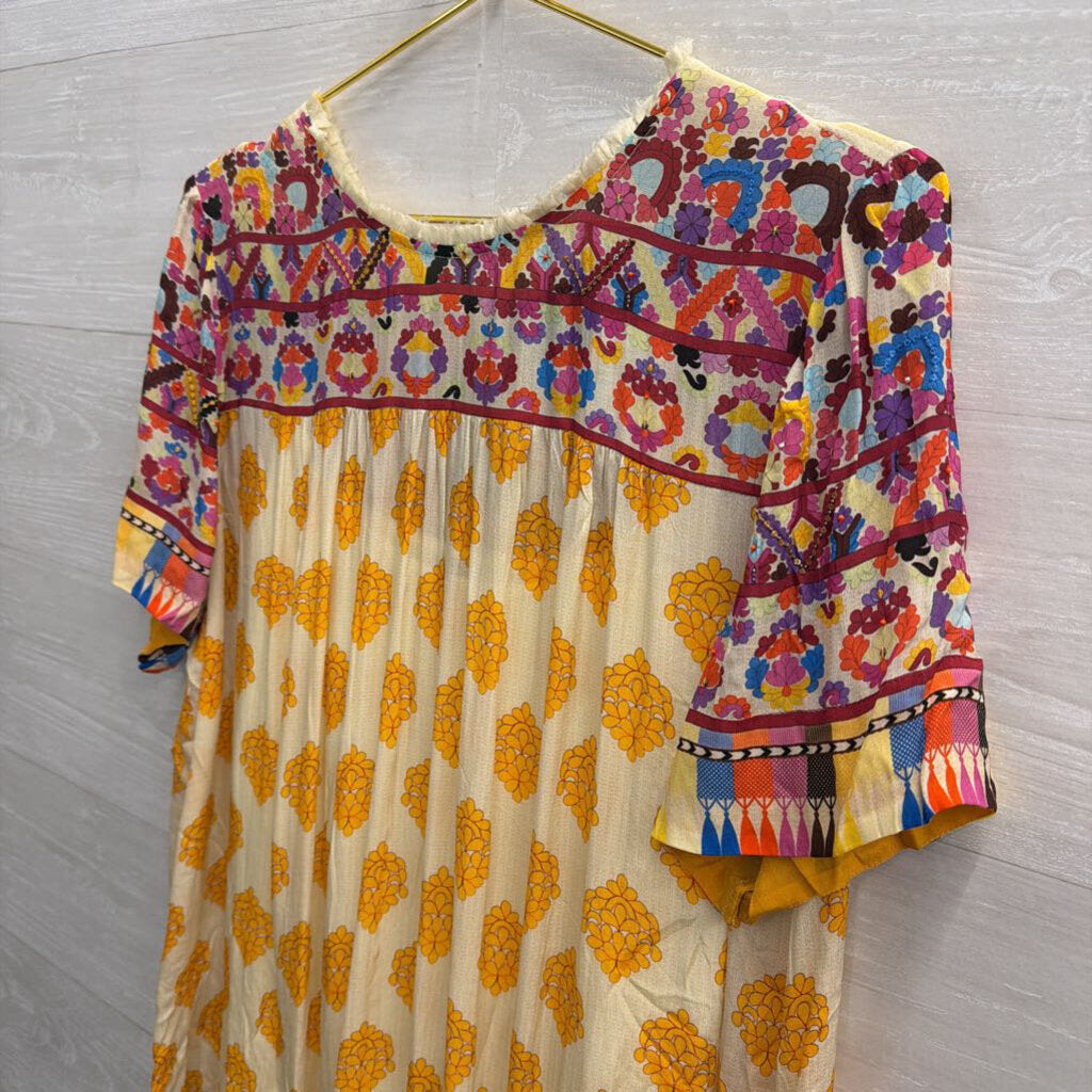 Tanvi Kedia Yellow/ Multi Print Short Sleeve Dress Extra Large