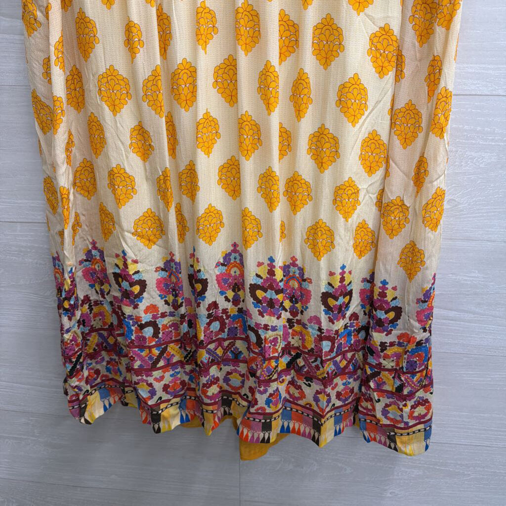 Tanvi Kedia Yellow/ Multi Print Short Sleeve Dress Extra Large