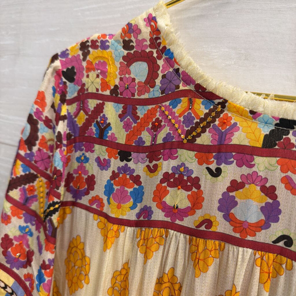 Tanvi Kedia Yellow/ Multi Print Short Sleeve Dress Extra Large