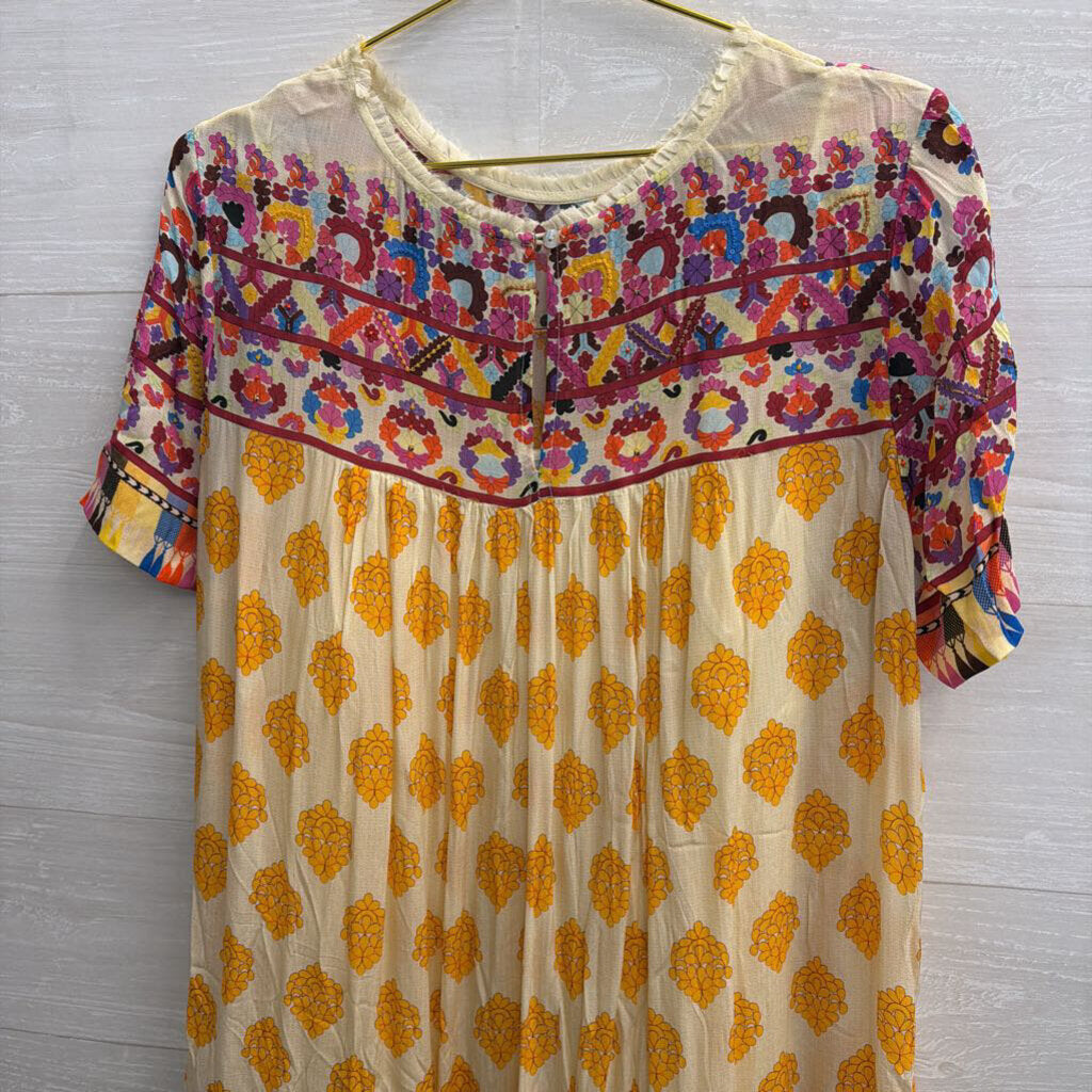 Tanvi Kedia Yellow/ Multi Print Short Sleeve Dress Extra Large