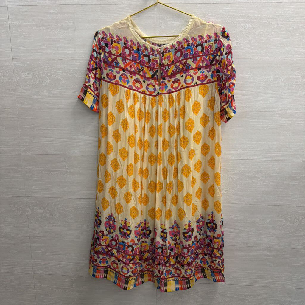 Tanvi Kedia Yellow/ Multi Print Short Sleeve Dress Extra Large