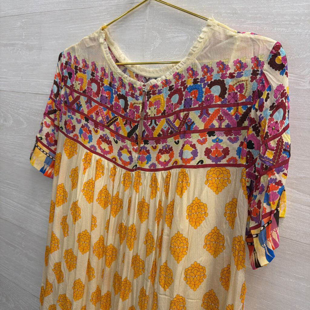 Tanvi Kedia Yellow/ Multi Print Short Sleeve Dress Extra Large