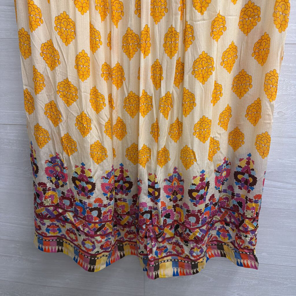 Tanvi Kedia Yellow/ Multi Print Short Sleeve Dress Extra Large