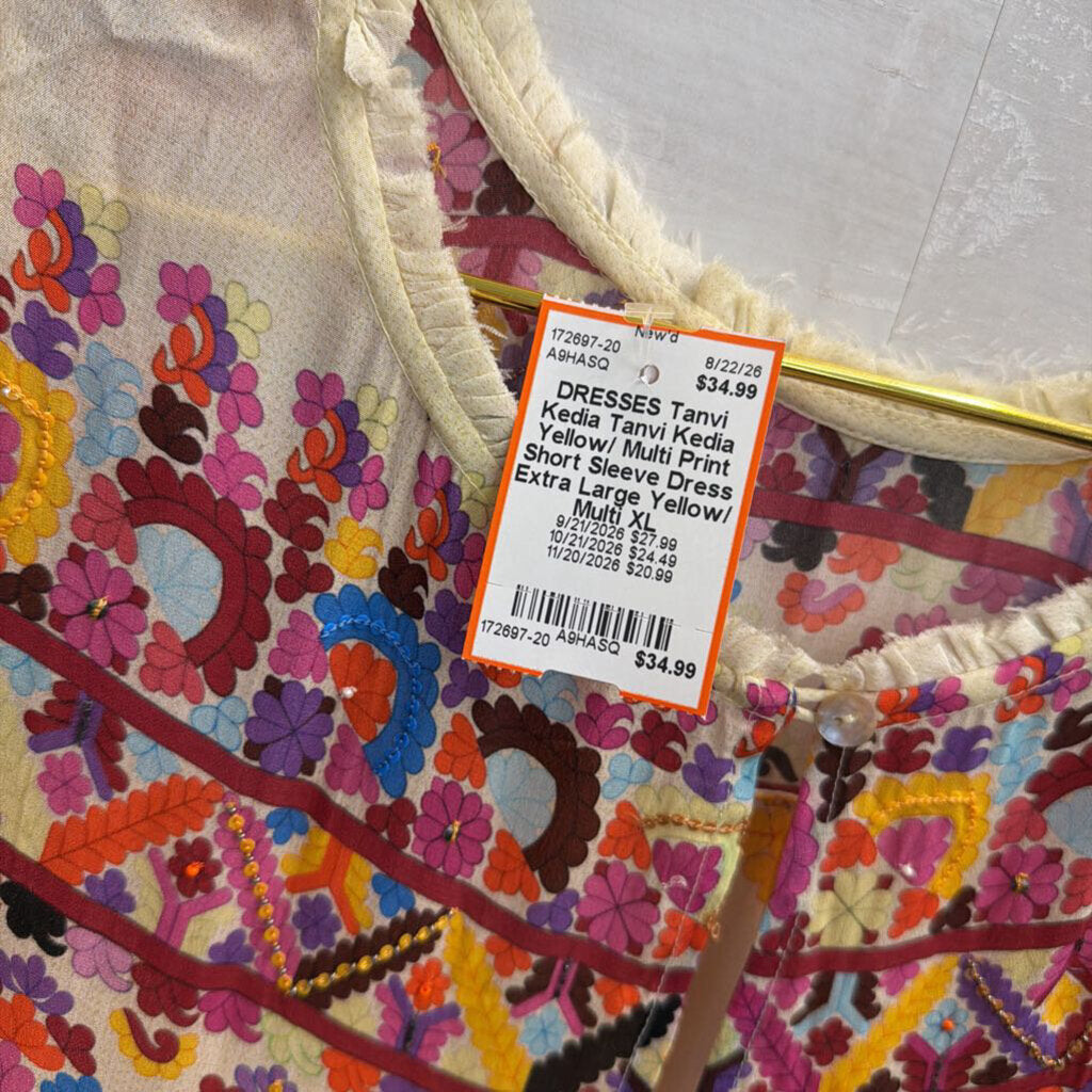 Tanvi Kedia Yellow/ Multi Print Short Sleeve Dress Extra Large