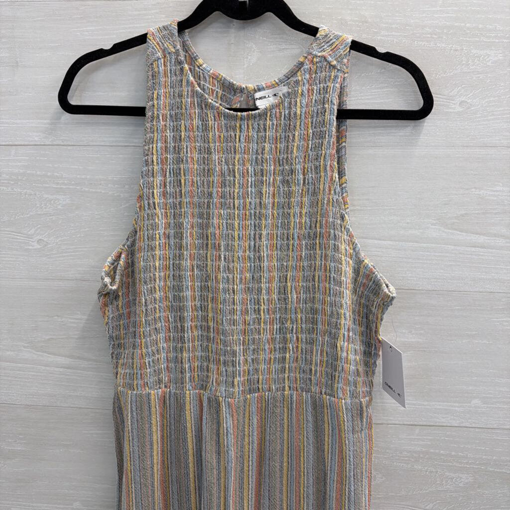 O'Neill Blue/ Multi Striped Smocked Top Jumpsuit Large