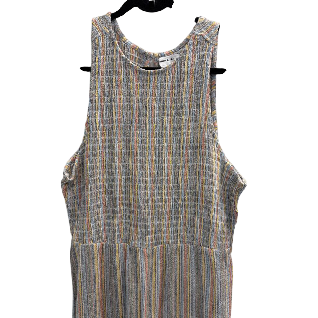 O'Neill Blue/ Multi Striped Smocked Top Jumpsuit Large