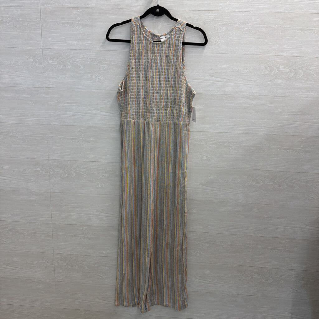 O'Neill Blue/ Multi Striped Smocked Top Jumpsuit Large